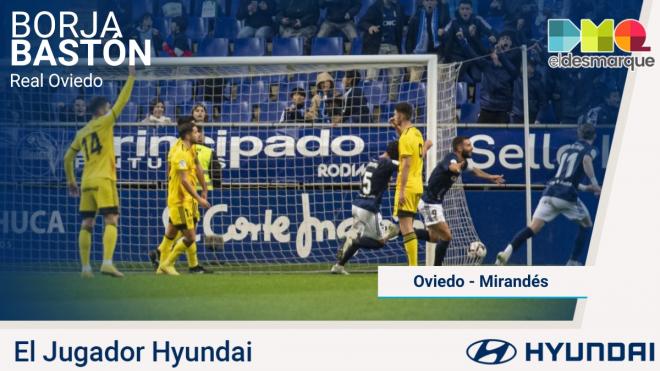 Borja Bastón, el Jugador Hyundai del Real Oviedo-Mirandés.