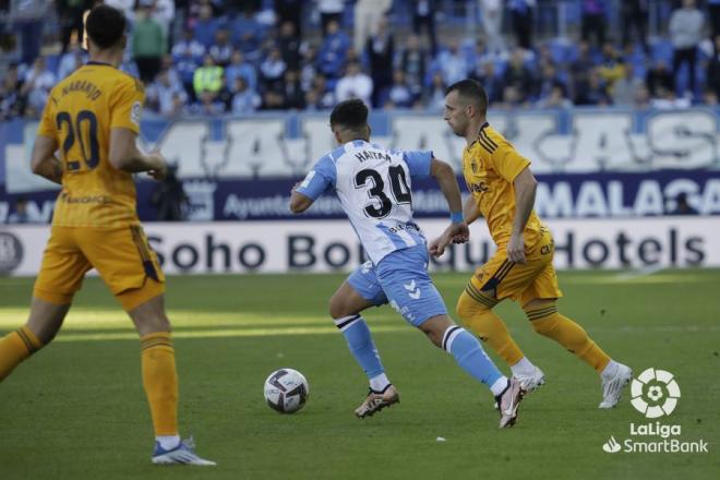 Haitam, en el Málaga 1-0 Ponferradina en el que se lesionó el ligamento cruzado de la rodilla (Foto: LaLiga).