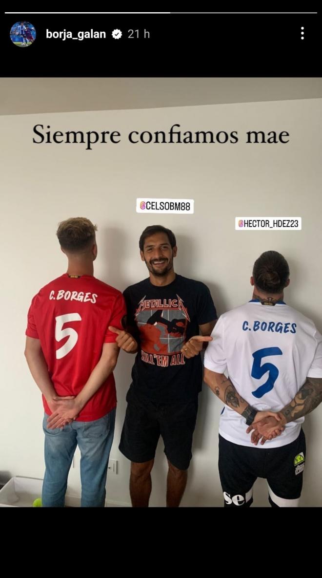 Borges junto a Borja Galán y Héctor apoyando en el Mundial (Foto: Galán instagram)