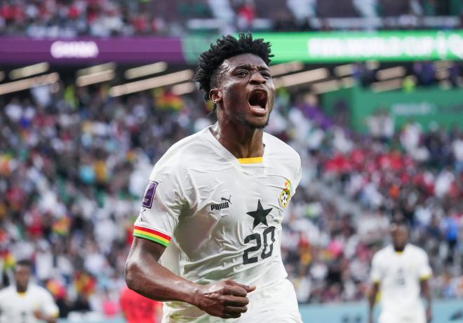 Mohammed Kudus, compañero de Iñaki Williams, celebra un gol en el Corea del Sur-Ghana (Foto: Cordon Press).