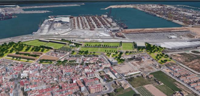 Los terrenos de la futura ciudad deportiva del Levante UD en Nazaret. Foto: Levante UD