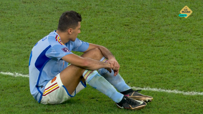 Rodri, lamentándose tras el Marruecos-España (Captura: Gol Mundial).