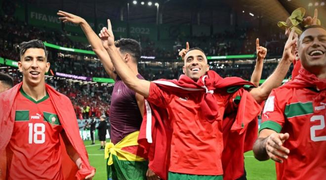 El Yamiq celebra el pase a cuartos (Foto: Selección de Marruecos).