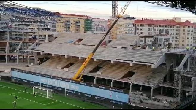 Empieza la instalación de la cubierta en la grada de Marcador en el estadio de Balaídos de Vigo
