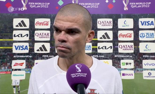 Pepe atiende a los medios tras el Marruecos-Portugal.