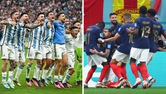 Argentina y Francia celebran su pase a la final del Mundial 2022.