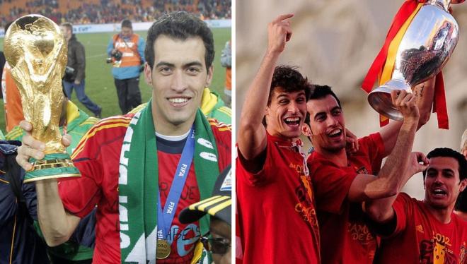 Sergio Busquets, con el Mundial 2010 y la Eurocopa 2012.