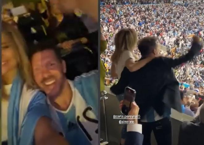 Carla Pereyra y Simeone festejan el triunfo de Argentina.