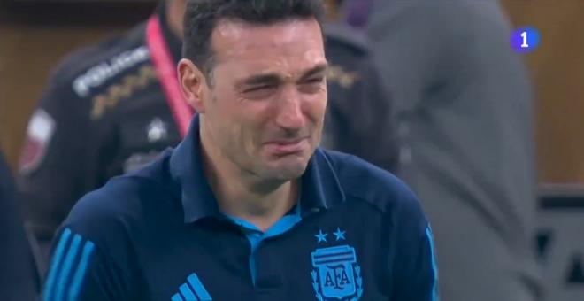 Scaloni, entre lágrimas, tras ganar el Mundial. (Foto: TVE)
