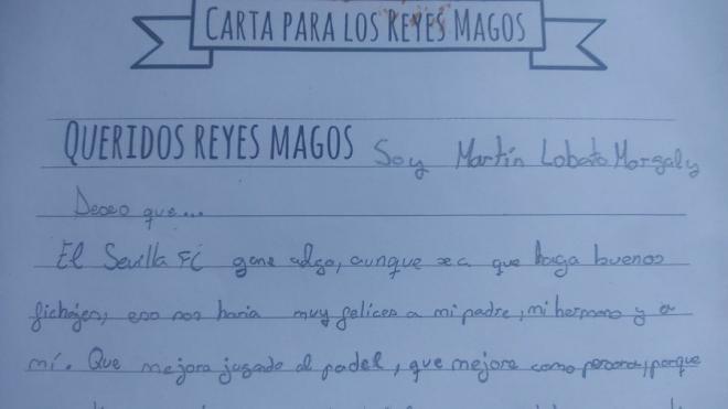 La carta de Martín Lobato a los Reyes Magos.