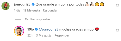 Respuesta de Lucas Pérez a Jony en Instagram.