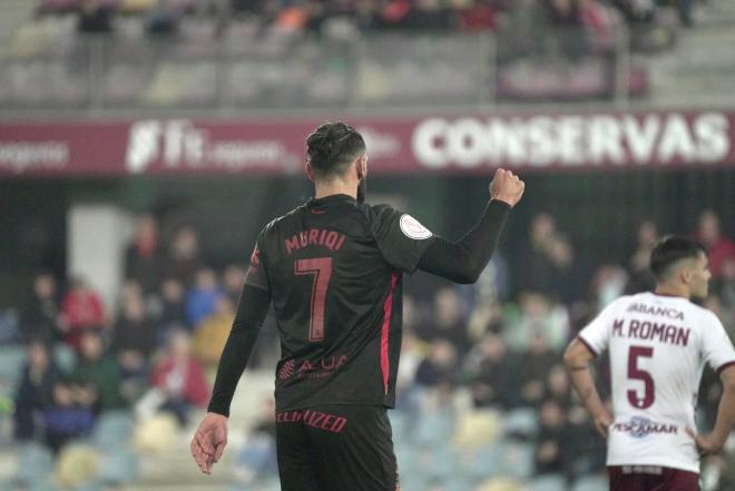 Vedat Muriqi celebra un gol en el Pontevedra-Mallorca (Foto: RCDM).