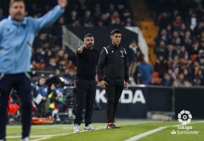 Gattuso, durante el Valencia-Cádiz en Mestalla (Foto: LaLiga).