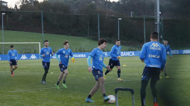 Dani Barcia y Diego Gómez esta mañana entrenando con el Deportivo (Foto: Xane Silveira)