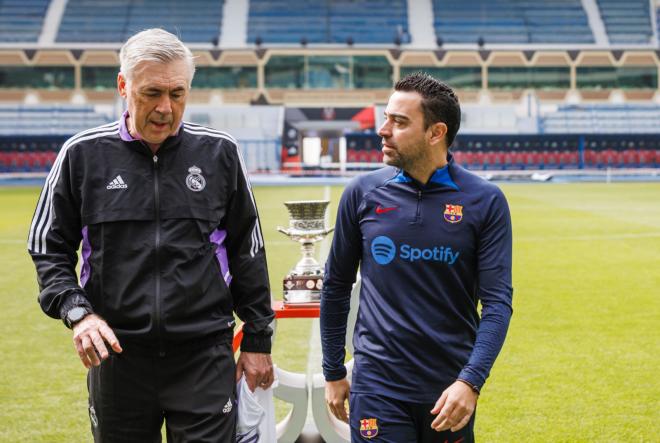 Ancelotti y Xavi, en la previa de la final de la Supercopa de España (Foto: RFEF).