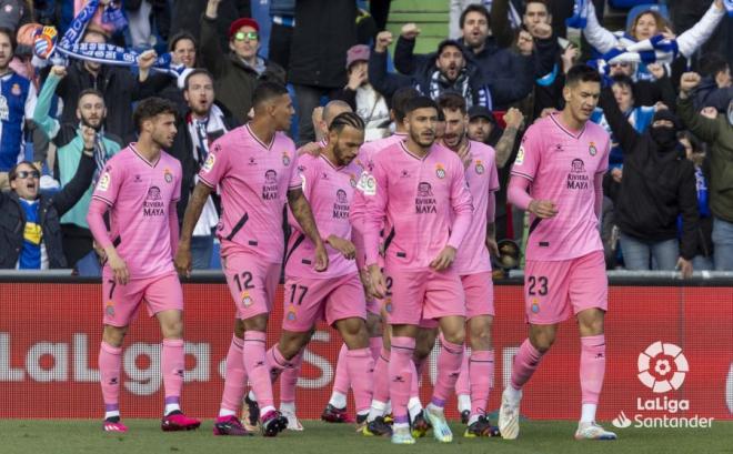 Los jugadores del RCD Espanyol, rival copero del Athletic Club, celebran un gol ante el Getafe (Foto: LaLiga).