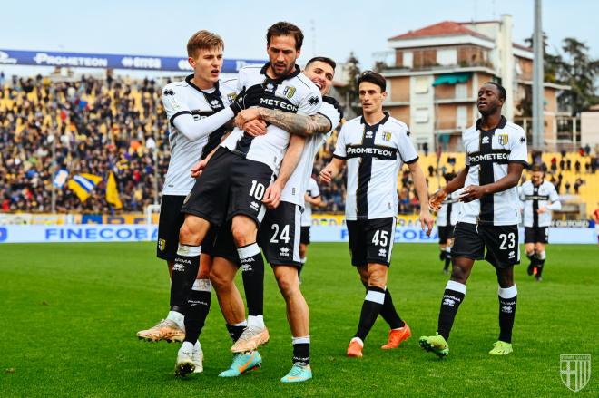 El Mudo, celebrando su último gol con el Parma (Foto: Parma).