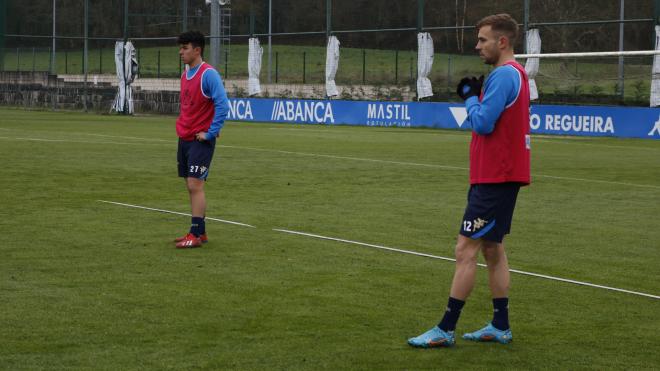 Orest Lebedenko junto a Marcel en un entrenamiento del Deportivo (Foto: Xane)