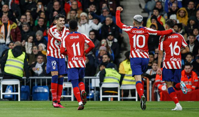 Los jugadores del Atlético de Madrid celebran el gol de Morata al Real Madrid (Foto: Cordon Press)