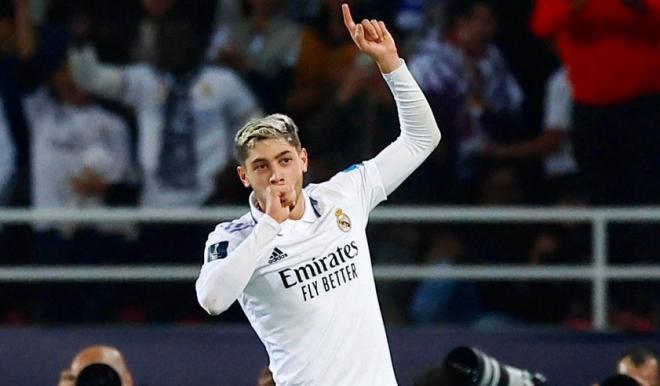 Fede Valverde celebra su gol al Al Hilal bajo las órdenes de Carlo Ancelotti.