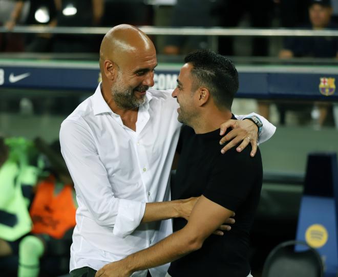 Pep Guardiola y Xavi Hernández, en el Barça-City del pasado 24 de agosto de 2022 (Foto: Cordon pr