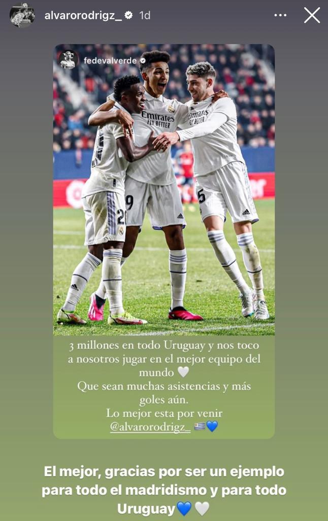 Intercambio de mensajes en Instagram entre Fede Valverde y Álvaro Rodríguez.