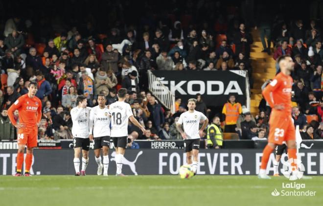Celebración del gol en el Valencia-Real Sociedad
