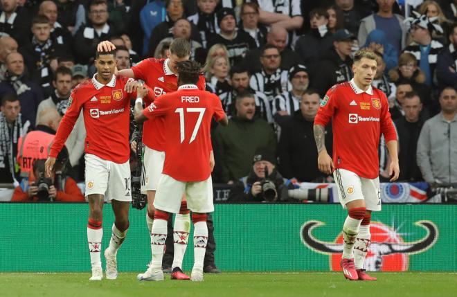 Los jugadores del Manchester United celebran el gol de Rashford al Newcastle (Foto: Cordon Press).