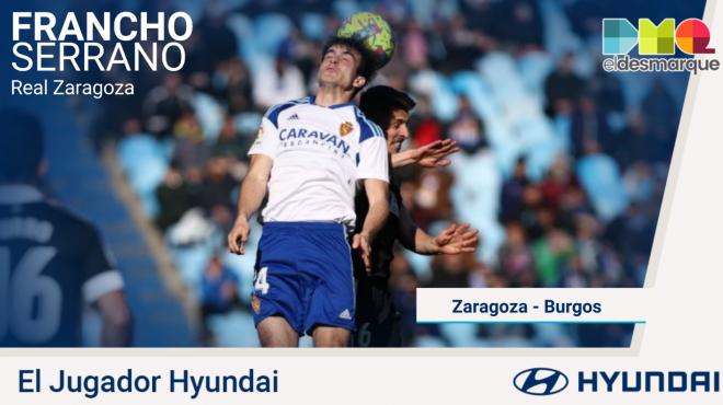 Francho Serrano, jugador Hyundai del Real Zaragoza - Burgos CF.