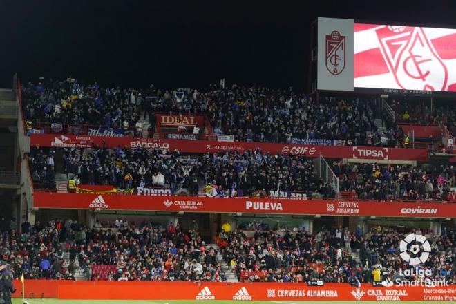 Aficionados del Málaga en Los Cármenes en 2019, cuando hubo cerca de 3.000 (Foto: LaLiga).