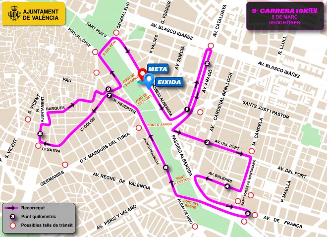 Las calles del centro de la ciudad y la zona de Mestalla acogerán el domingo la “10K Femenina, D