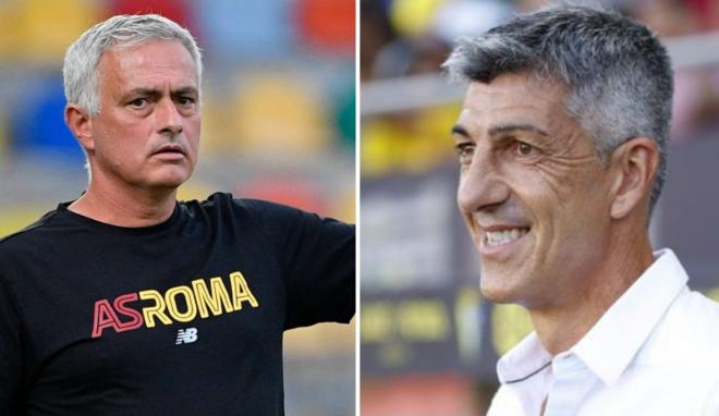 José Mourinho, entrenador de la Roma, e Imanol Alguacil, técnico de la Real Sociedad.