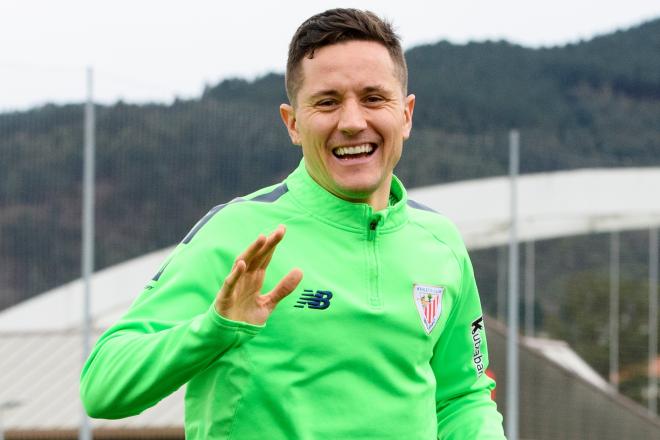 La alegría del bilbaíno Ander Herrera entrenando en Lezama (Foto: Athletic Club).