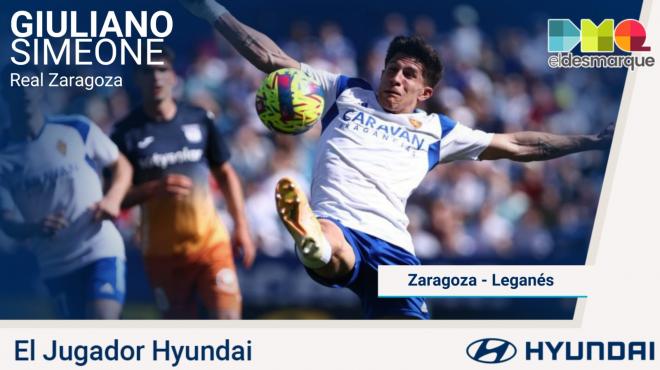 Giuliano Simeone, jugador Hyundai del Real Zaragoza - Leganés.