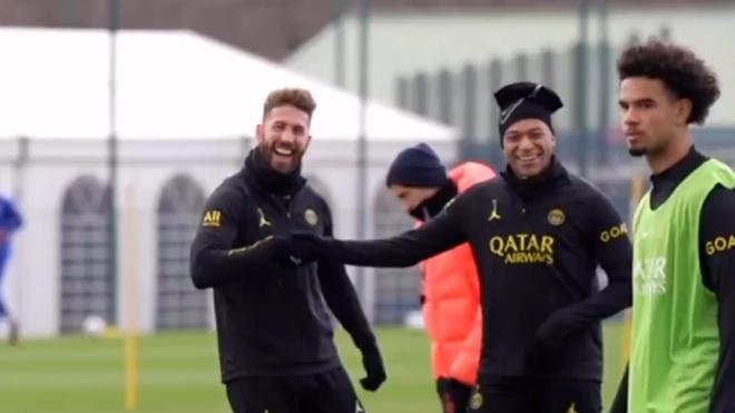Ramos y Mbappé durante su última sesión de entrenamiento.