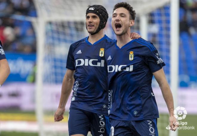 Borja Sánchez y Luismi celebran el gol al Leganés (Foto: LaLiga).