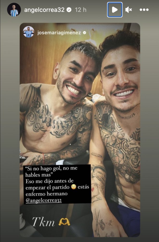 Mensajes de Correa y Giménez en Instagram.