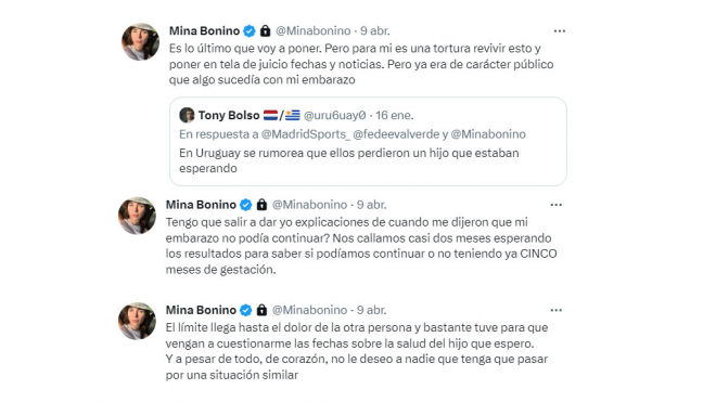 Los mensajes de Miano Bonino en su cuenta de Twitter (@Minabonino)