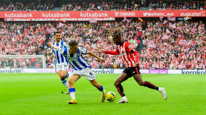 Nico Williams en el derbi ante la Real en San Mamés. (Foto: Athletic Club).