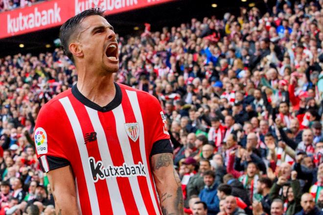 Dani García, que ruge en el derbi ante la Real en San Mamés, será baja el sábado en Almería (Foto: Athletic Club).