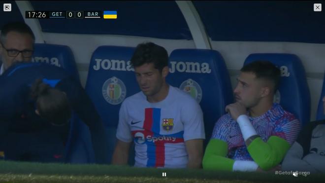 Sergi Roberto se duele tras su lesión en el Getafe-Barcelona.