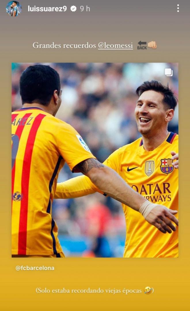 La 'storie' de Luis Suárez celebrando un gol con Leo Messi.