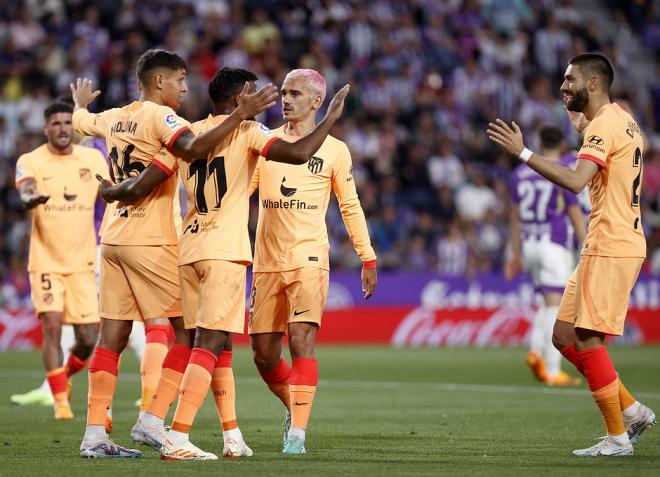 Nahuel, Lemar, Griezmann y Carrasco celebran un gol del Atlético en Valladolid (Foto: ATM).