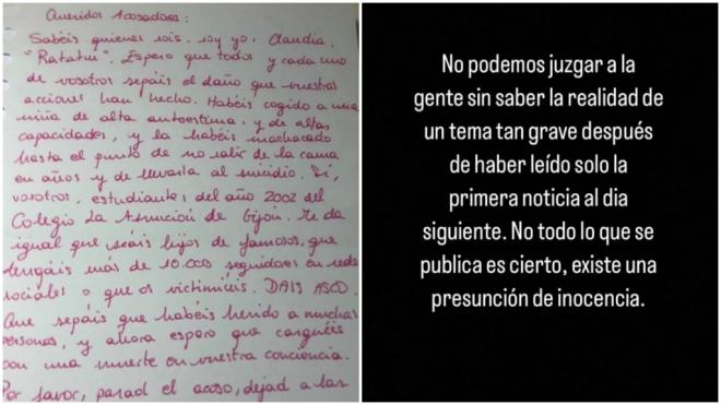 La carta de Claudia y la respuesta en redes de Diego Fernández (Redes Sociales).