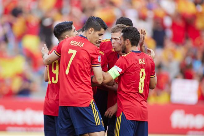 Los jugadores de la Selección Española celebrando un gol de la UEFA Nations League (Foto: Cordon
