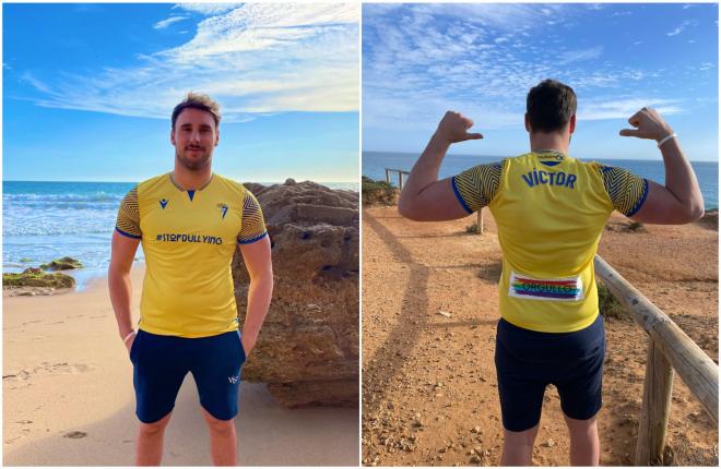 Víctor Gutiérrez posa con la camiseta del Cádiz CF. (Fotos: @victorg91)