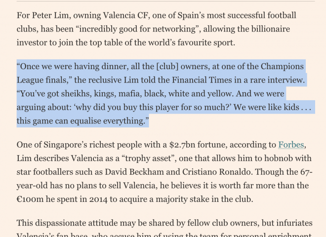 Peter Lim en Financial Times