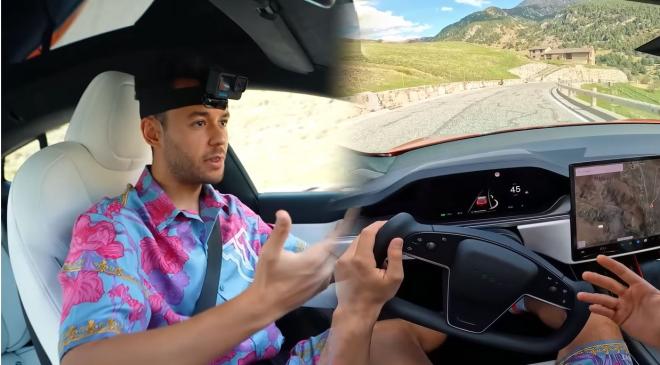 TheGrefg conduciendo el Tesla Model S Plaid. (YouTube)