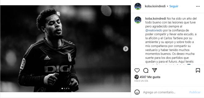 Koba Koindredi se despide del Oviedo en Instagram
