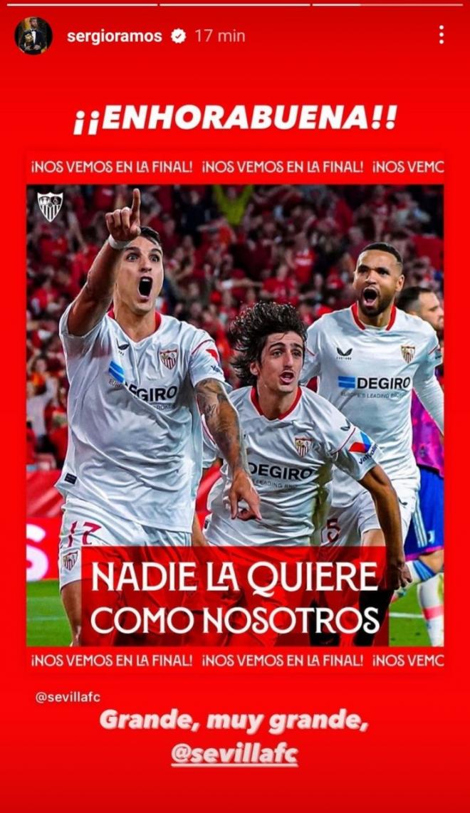 La felicitación de Sergio Ramos al Sevilla.